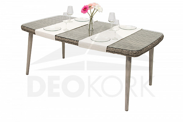 Garden rattan table with glass VICTORIA 180 x 100 cm (grey)