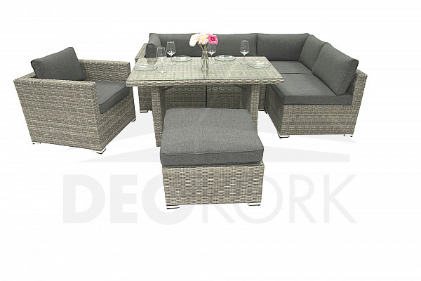 Rattan variable SEVILLA dining set for 5-6 people (grey)