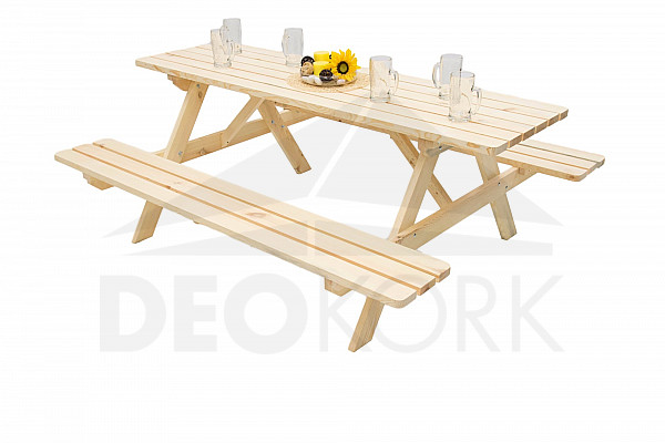 Solid wooden beer set made of pine 200 cm, thickness 45 mm