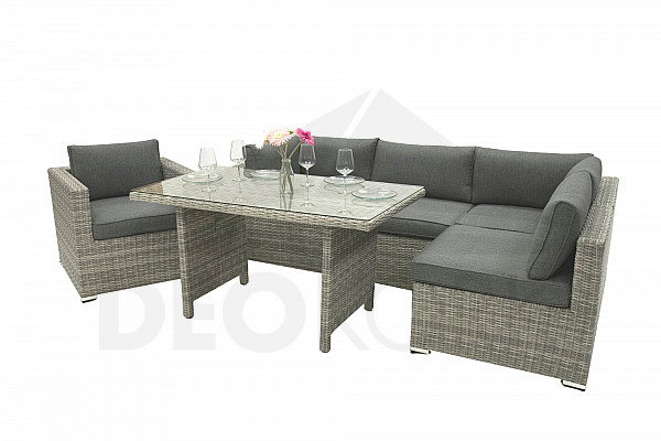 Rattan variable SEVILLA dining set for 5 people (grey)