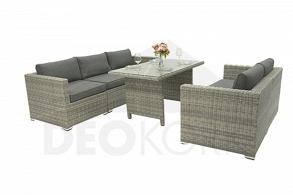 Rattan variable SEVILLA dining set for 5 people (grey)