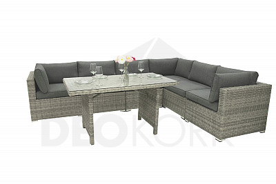 Rattan variable SEVILLA dining set for 6 people (grey)