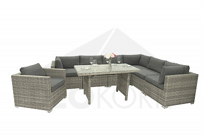 Rattan variable SEVILLA dining set for 6-7 people (grey)