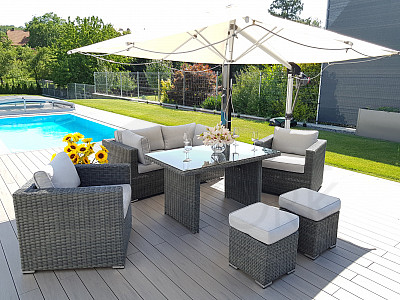 Rattan variable SEVILLA dining set for 6 people (anthracite)