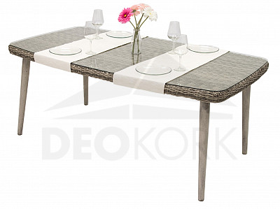 Garden rattan table with glass VICTORIA 180 x 100 cm (grey)