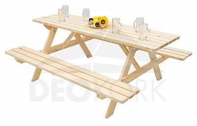 Solid wooden beer set made of pine 200 cm, thickness 45 mm